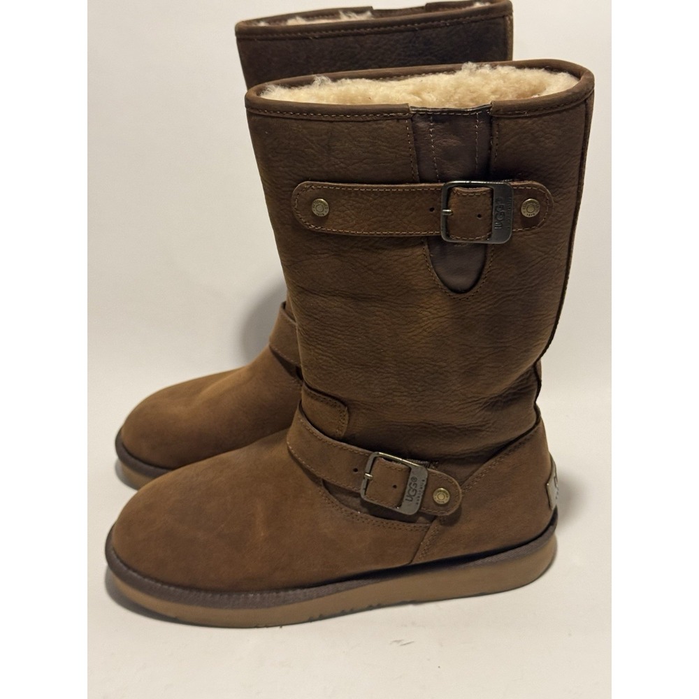 UGG US 7 Sutter Suede UGGpure Boots Moto Buckle Mid Calf 1005374 BRN New